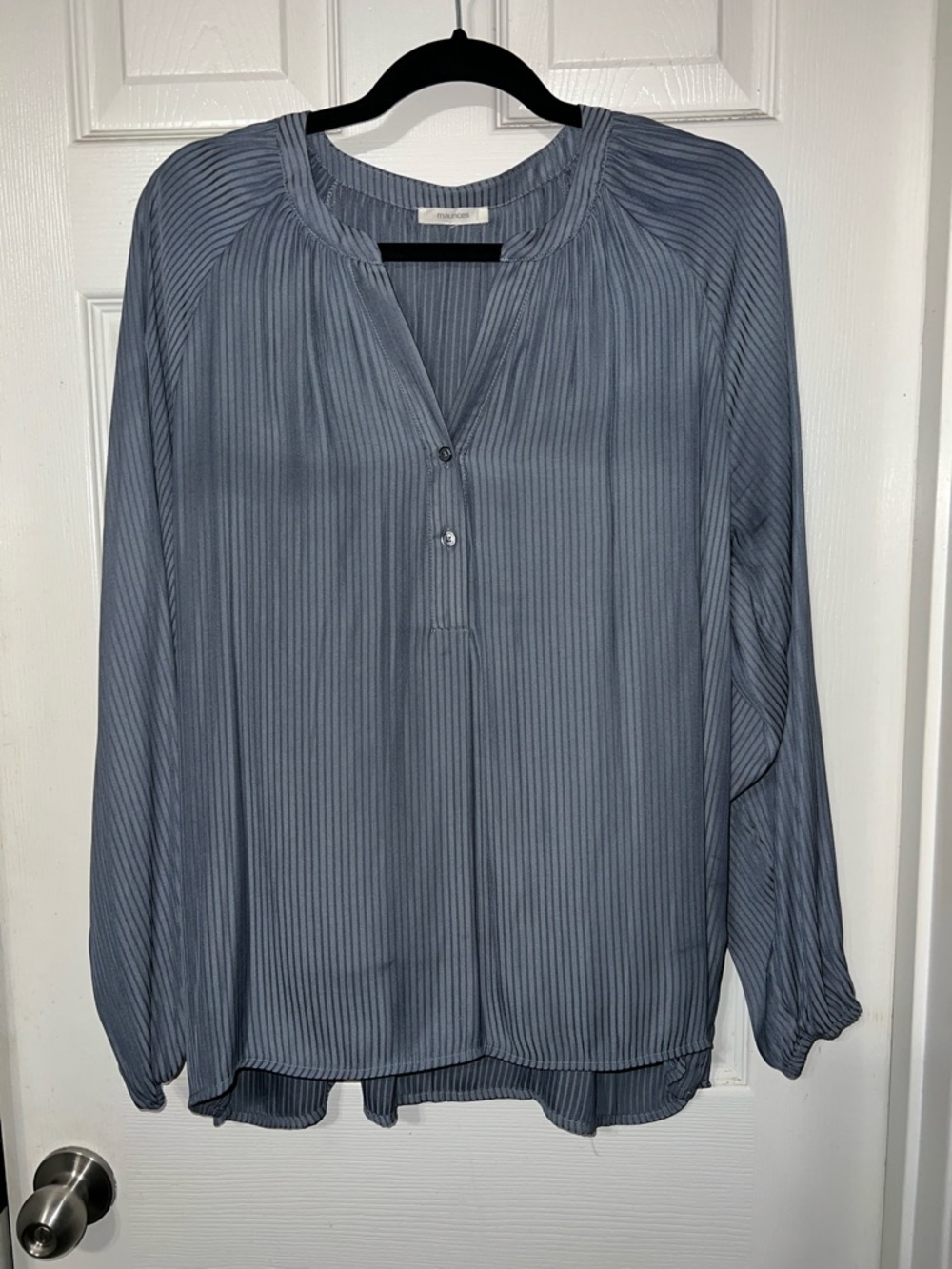 Maurice’s Slate Blue Pinstripe Split-Neck Blouse